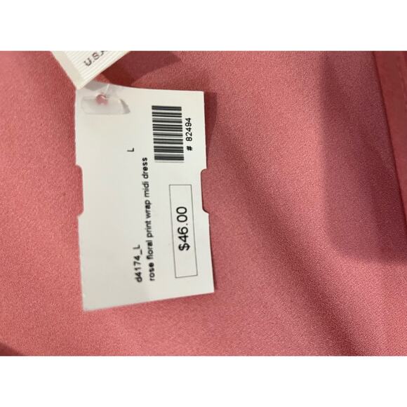 NEW Peppermint Brand Dusty Rose Floral Chiffon Wrap Dress Sz LG Summer Easter - Picture 9 of 11